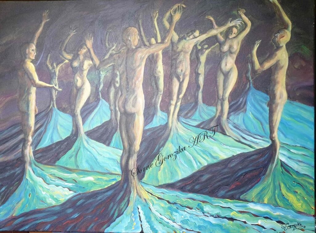 Título :"Intentando despegar". Acrílico sobre lienzo(65x87)